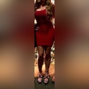 Bebe Bodycon One Shoulder Dress Size Small Red